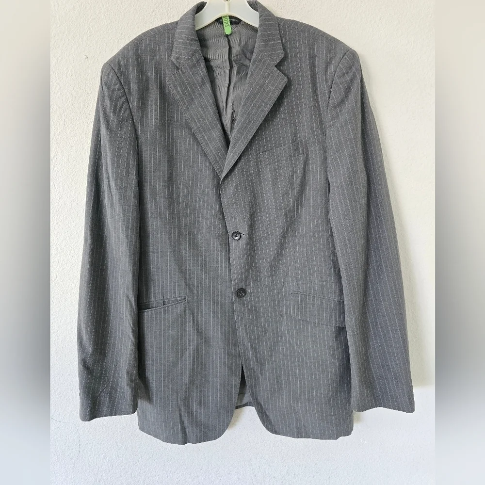 Banana Republic Blazer Sports Coat Men 44L Gray PinStriped 2button Exellcent